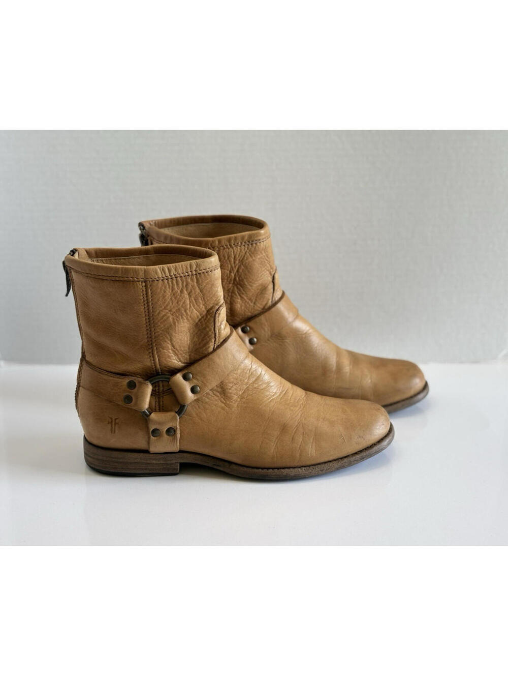 Frye Phillip Harness Short Ankle Boots Zip Moto Women's Size 8.5 B Brown Leather - Picture 2 of 16